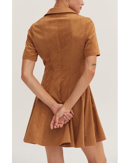 Crescent Fit And Flare Polo Suede Mini Dress in Brown | Lyst Crescent Fit And Flare Polo Suede Mini Dress in Brown | Lyst
