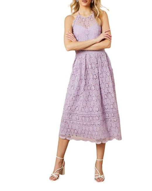 Oasis Purple Lace Detail Halterneck Midi Dress