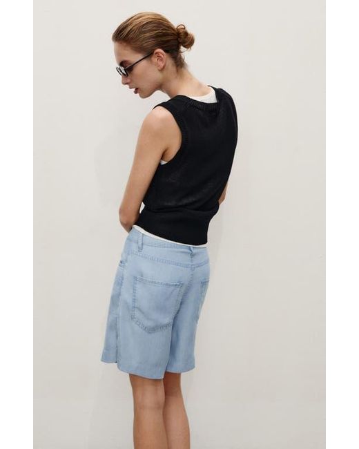 Mango Blue Maddy High Waist Bermuda Denim Shorts