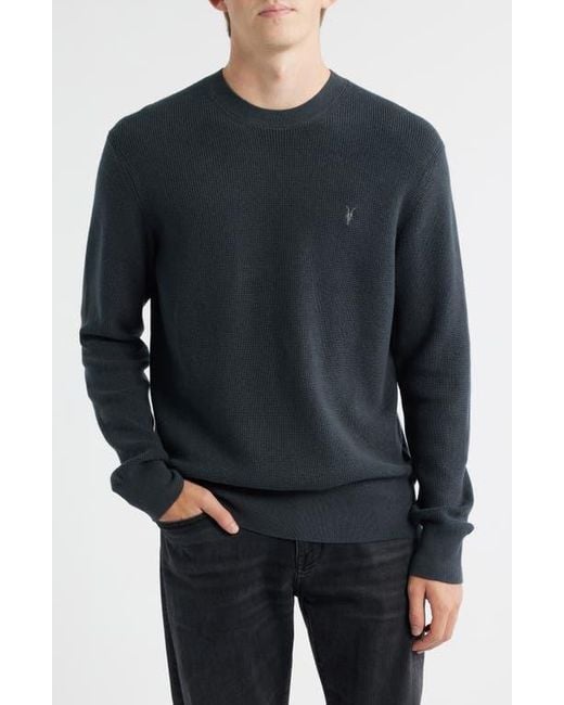 AllSaints Black Oversize Cotton & Wool Waffle Crewneck Sweater for men