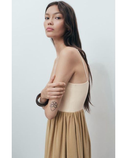 Mango Natural Mixed Media Bubble Hem Midi Dress