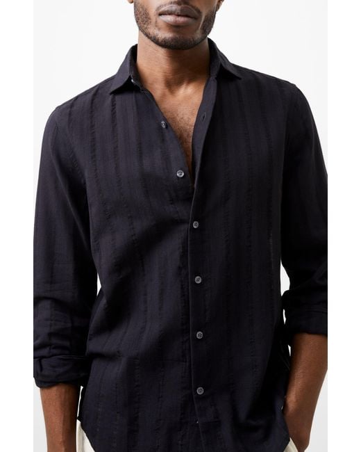 French Connection Black Tonal Stripe Button-up Shirt for men