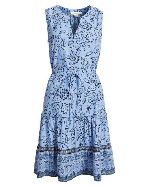 Beach Lunch Lounge Blue Atlas Print Sleeveless Tiered Dress