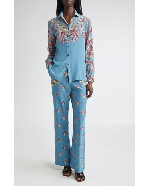 Etro Blue Paisley Silk Button-Up Shirt