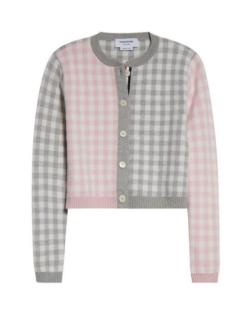 Thom Browne Gray Fun-Mix Gingham Check Bird's Eye Wool Blend Cardigan