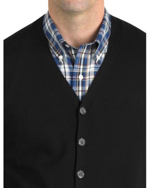 Oak Hill by DXL Black Big & Tall Button-Front Sweater Vest for men
