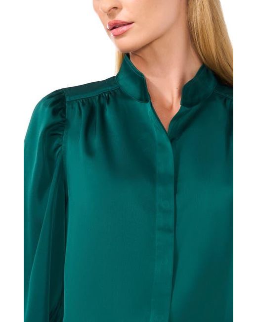 Cece Open Collar Satin Button-Up Shirt in Green | Lyst