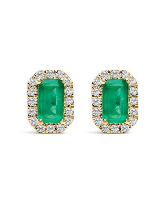 Haus of Brilliance Green 10K 5X3Mm Emerald-Cut Gemstone And 1/7 Cttw Diamond Halo Octagonal Stud Earrings