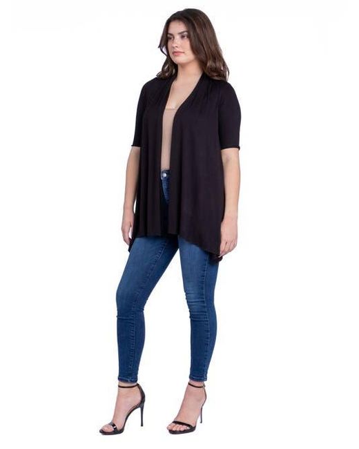 24seven Comfort Apparel Blue Loose Fit Open Front Cardigan With Half Sleeve
