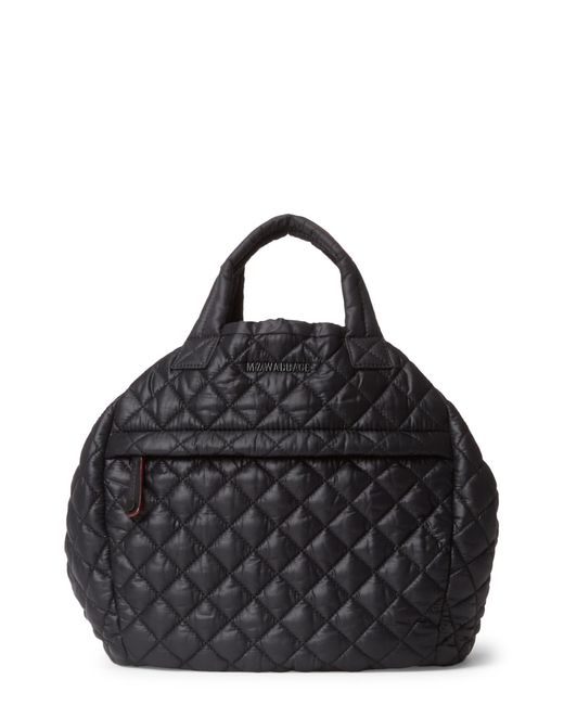 MZ Wallace Metro Water Resistant Nylon Drawstring Bucket Bag in Black