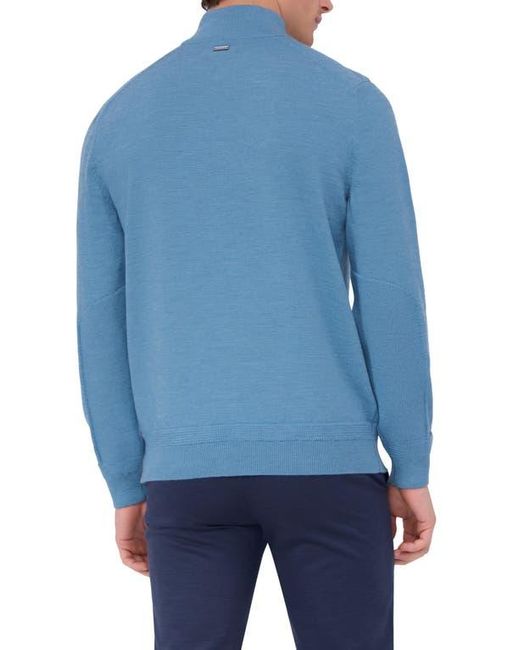 Bugatchi Blue Merino Wool Quarter Zip Sweater for men