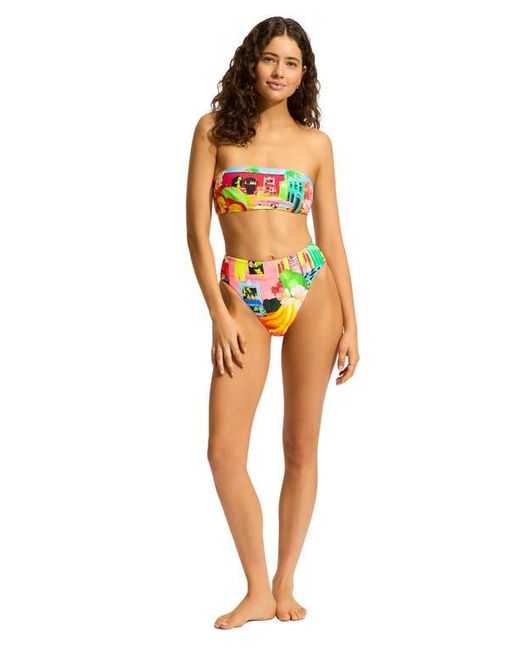 Seafolly Black Print Bandeau Bikini Top