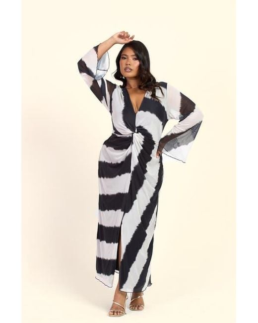 FASHION-SZN CURVE Natural Monochrome Twist Front Midi Dress