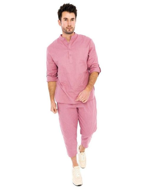 DAI MODA Pink Yahyah Linen Drawstring Pant for men