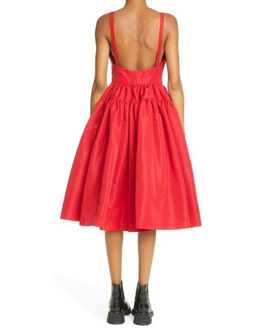 McQueen Alexander Open Back Fit & Flare Midi Dress in Red | Lyst