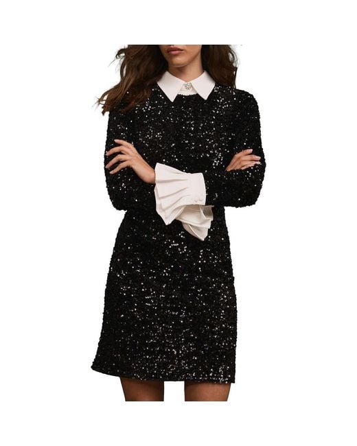 Mint Velvet Sequin Mini Shirt Dress in Black | Lyst
