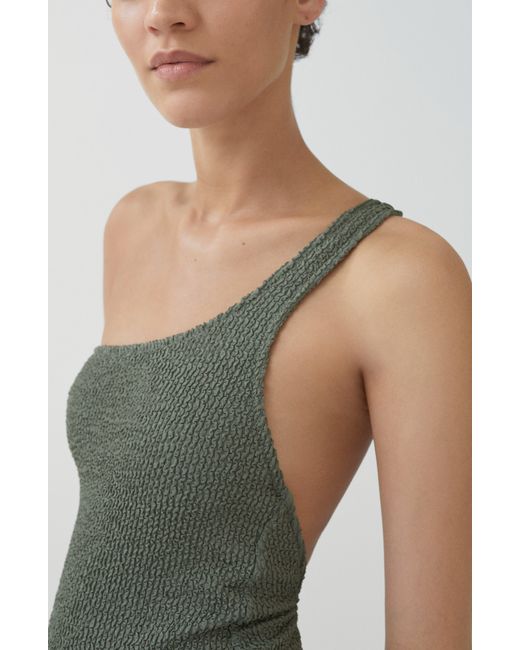 Mango Green Textured One-shoulder One-piece Swimsuit