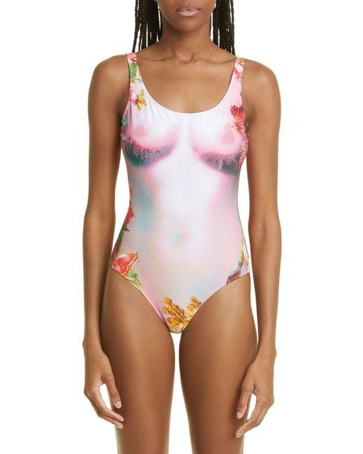 Jean Paul Gaultier Pink Body Flowers One-piece Swimsuit