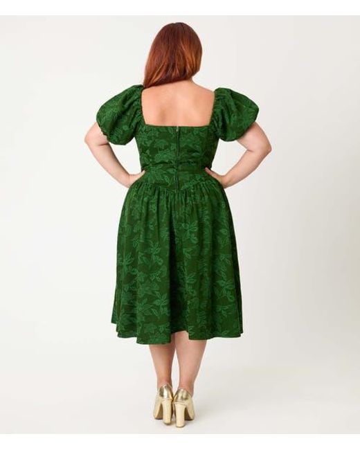 Smak Parlour Green Plus Size Puff Sleeve Swing Dress