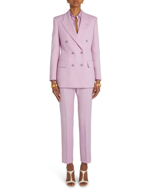 Tom Ford Double Breasted Virgin Wool & Silk Twill Blazer in Pink | Lyst