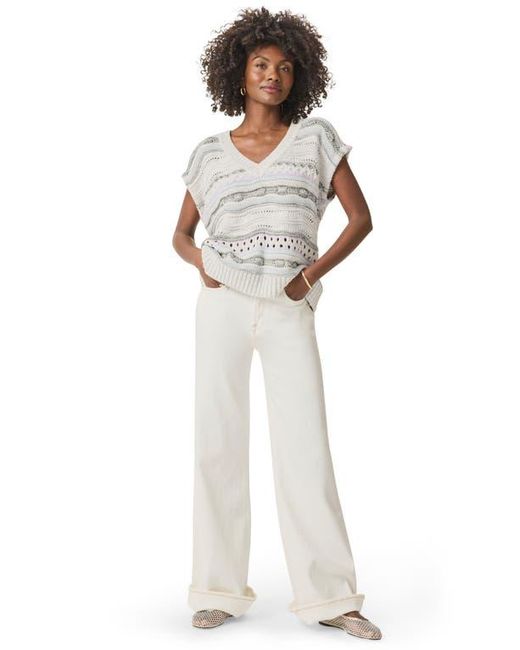 Splendid Gray Brynna Stripe Open Stitch V-Neck Sweater