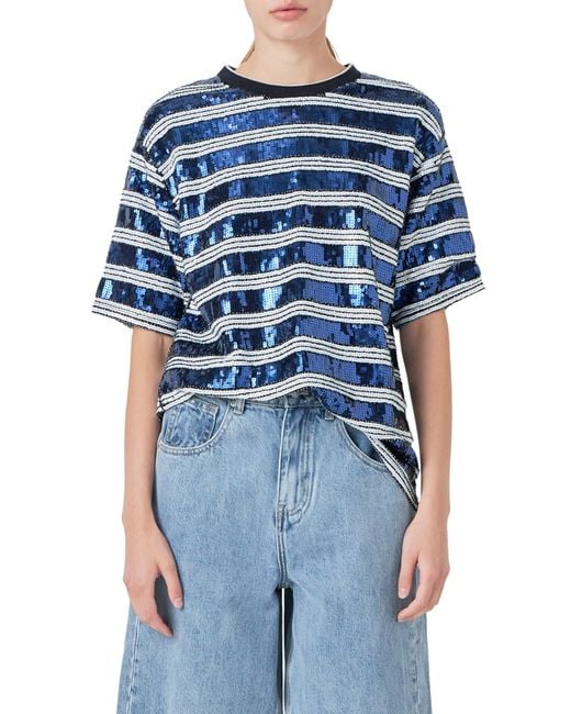 Grey Lab Blue Sequin Stripe Top