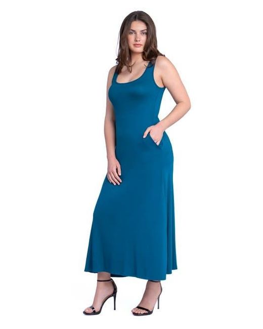 24seven Comfort Apparel Blue Scoop Neck Sleeveless Maxi Dress With Pockets