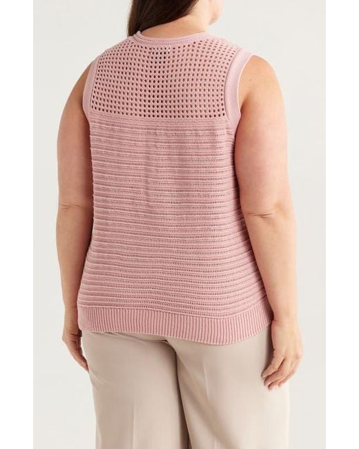 Halogen® Pink Open Stitch Side-Button Cotton Sweater Tank