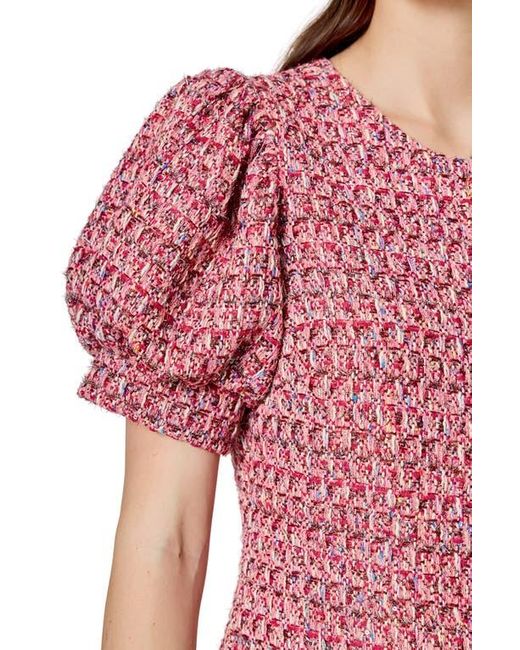 Endless Rose Red Puff Sleeve Tweed Minidress