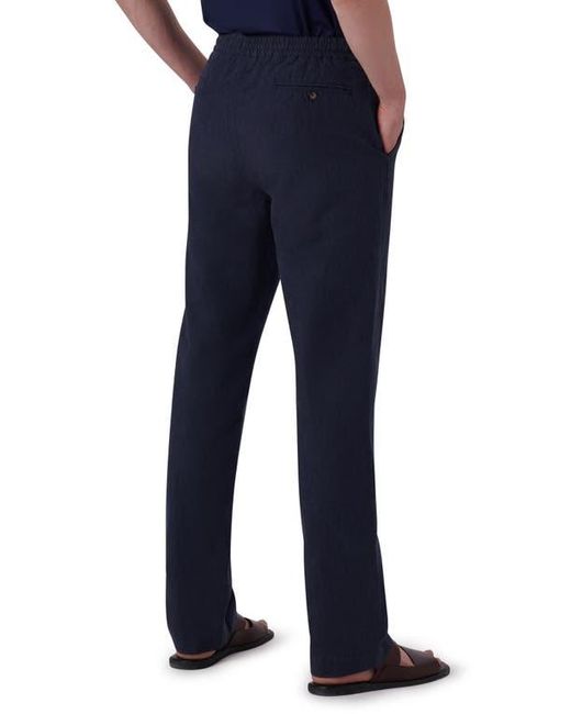 Bugatchi Blue Button Front Linen Pants for men