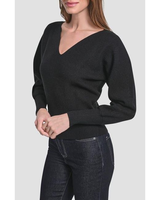 DKNY Black V-Neck Dolman Sleeve Sweater