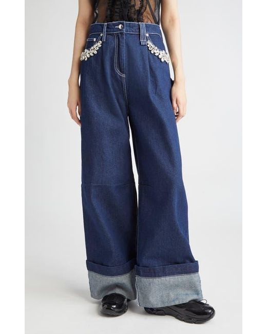 【SIMONE ROCHA】ネイビー Turbo Embellished Puddle ジーンズ Simone Rochaのネイビー Embellished Puddle ジーンズがセール中