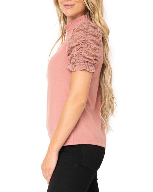 Gibsonlook Multicolor Cinched Lace Sleeve Knit Top