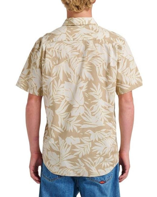 Quiksilver Natural Palm Trip Classic Leaf Print Short Sleeve Cotton Button-Up Shirt for men