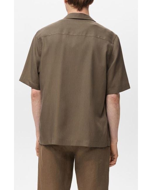 Mango Brown Regular Fit Short Sleeve Tencel Lyocell Button-Up Shirt for men