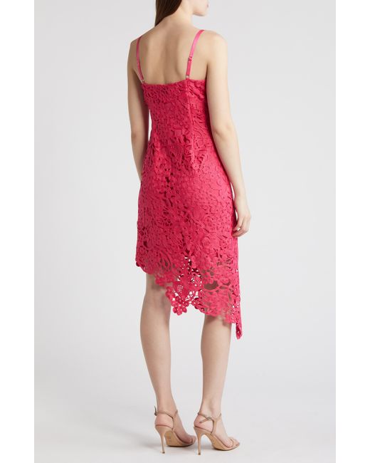 Adelyn Rae Red Monica Open-stitch Lace Asymmetric Hem Dress