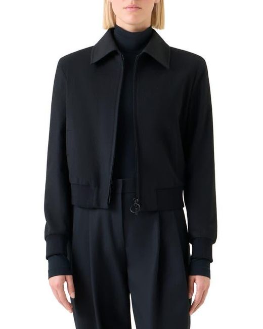 Akris Punto Black Wool Blend Crop Bomber Jacket