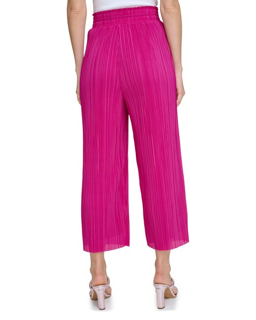 DKNY Pink Pull-on Crop Wide Leg Plissé Pants