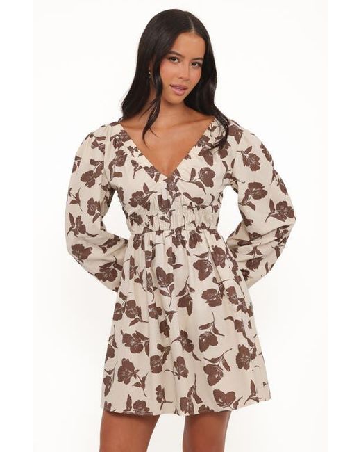 Petal & Pup Natural Cambria Floral Print Long Sleeve Cotton & Linen Minidress