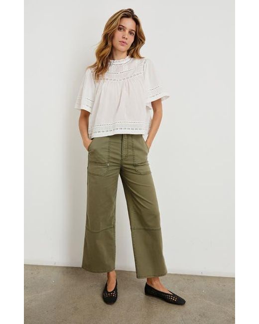 Rails Green Daisy Lace Inset Cotton Peasant Top
