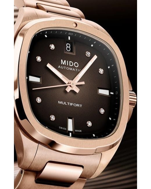 MIDO Metallic Multifort Diamond Square Automatic Bracelet Watch, 35Mm