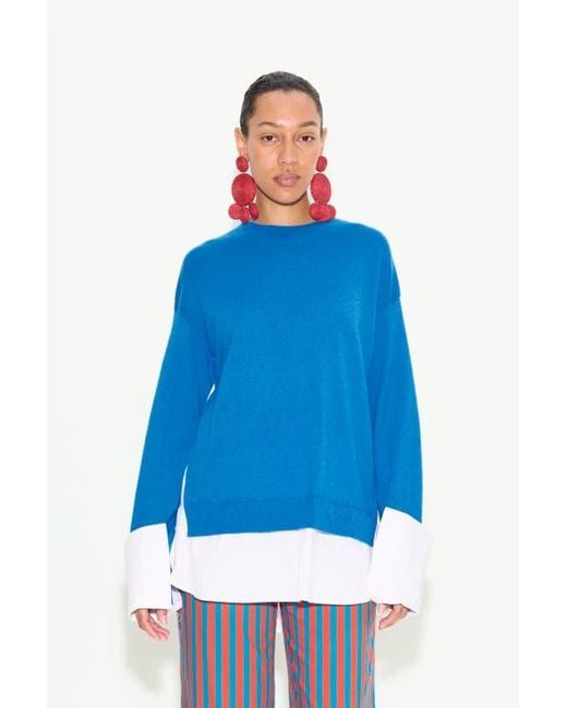 Simon Miller Blue Pip Poplin Combo Sweater