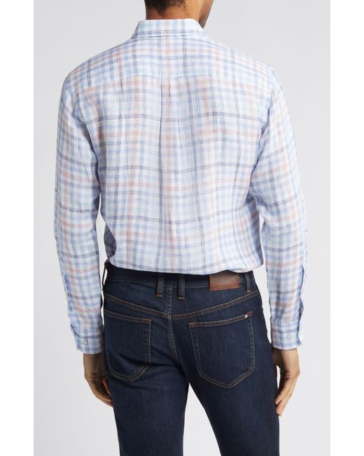 Peter Millar White Breakwater Check Linen Button-up Shirt for men