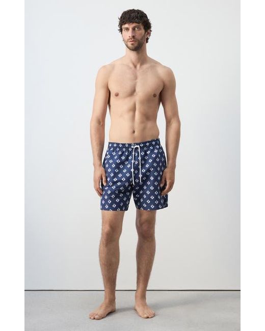 Mango Blue Print Swim Trunks for men