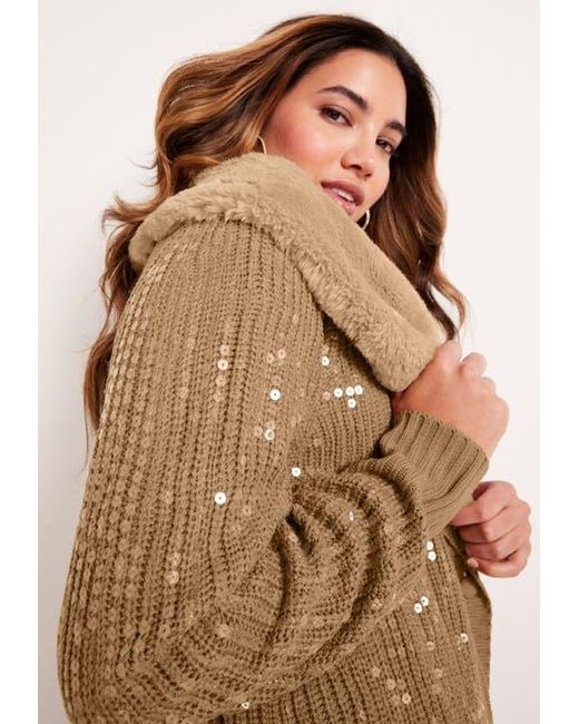 June + Vie Red Sequin Button-Up Sweater