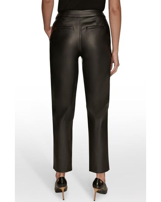 Donna Karan Black Faux Leather Ankle Slim Fit Pants