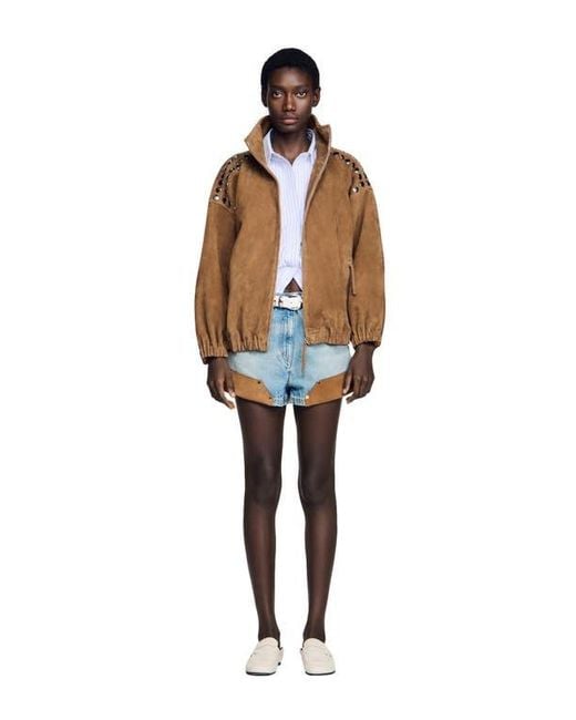 Sandro Natural Studded Suede Jacket