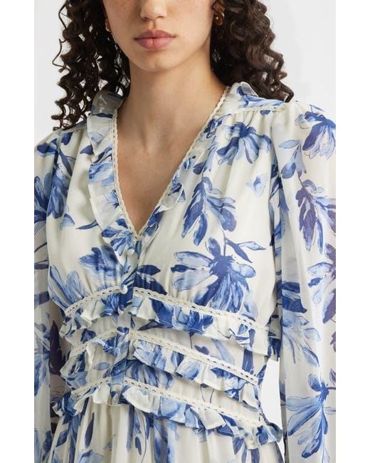 Chelsea28 Blue Long Sleeve Ruffle Trim Minidress
