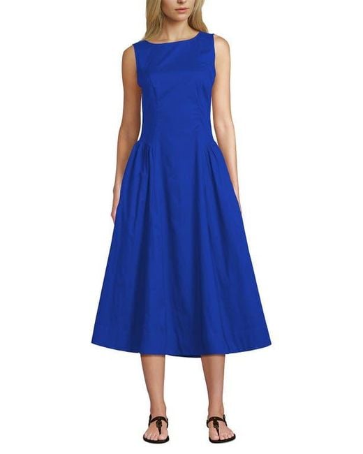 Lands' End Poplin Boatneck Midi Dress in Blue | Lyst