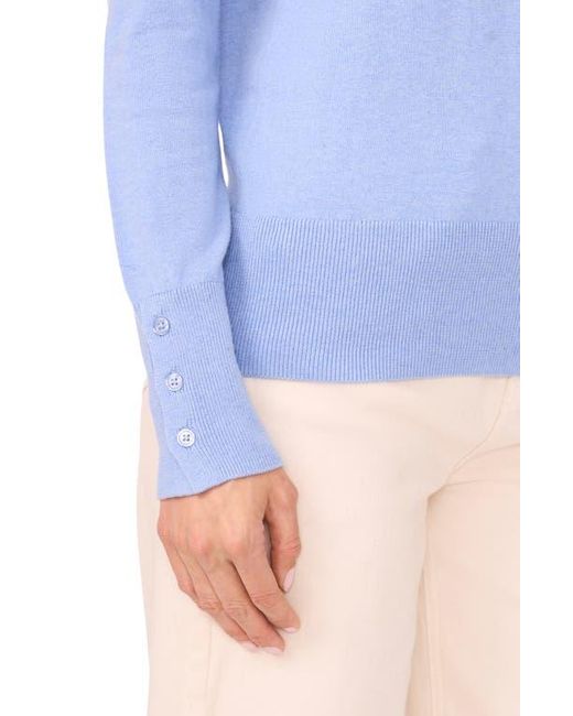 Halogen® Blue Button Cuff Crewneck Sweater